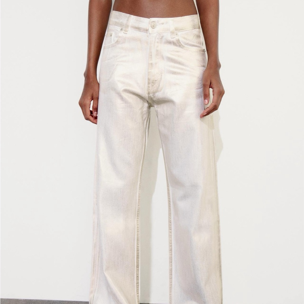 ZARA NWT wide leg metallic brushed pants size US 4